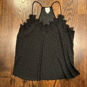 Blue Rain Black Polka Dot Lace Trim Tank Top (Size M)